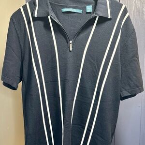 Perry Ellis Navy Blue Polo with White Stripes